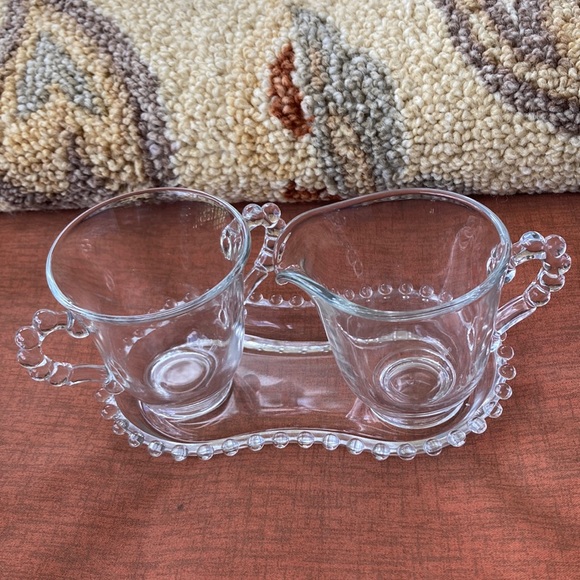 Vintage Imperial Glass Candlewick Open Sugar, Creamer & Tray - Picture 1 of 12